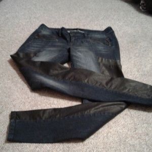Nice denim/vegan leather zip detail jeans